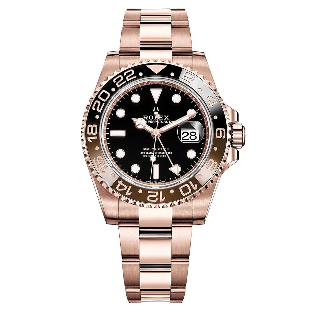 Rolex 126715CHNR GMT Master II Black Dial Oyster Bracelet 18k Rose Gold Watch