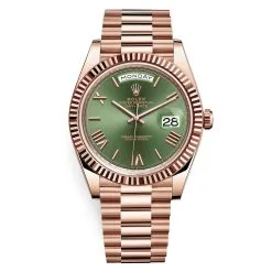 Rolex Day-Date 228235 Green Roman 40mm Everose Gold Mens Watch