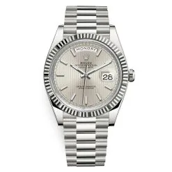 Rolex Day-Date 228239 Silver Stripe 40mm White Gold Men’s Watch