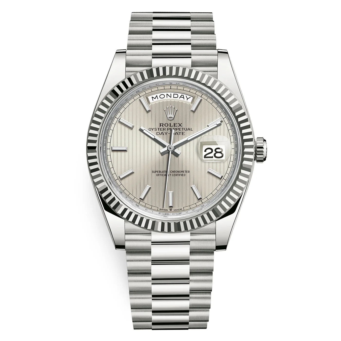 Rolex Day-Date 228239 Silver Stripe 40mm White Gold Men’s Watch