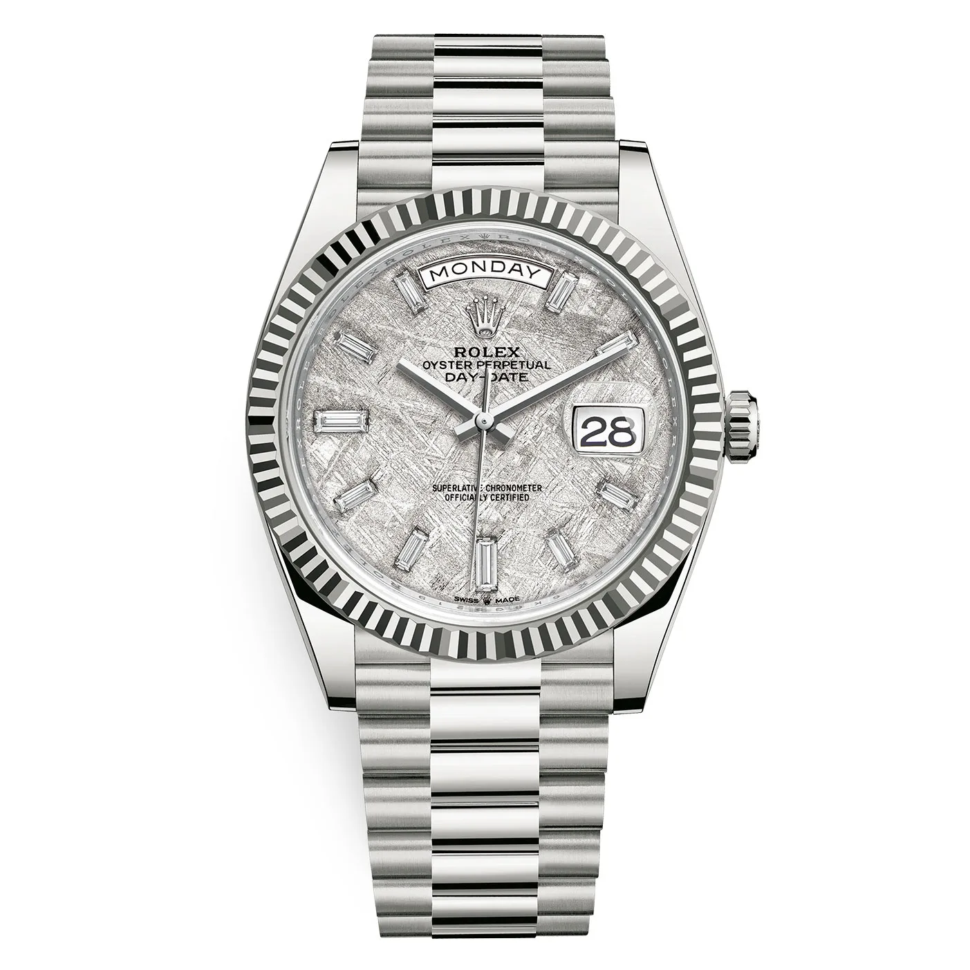 Rolex Day-Date 228239-0055 Meteorite Baguette Diamond Dial 40mm White Gold Mens Watch 3 Rolex Day-Date 228239 Meteorite Dial for sale