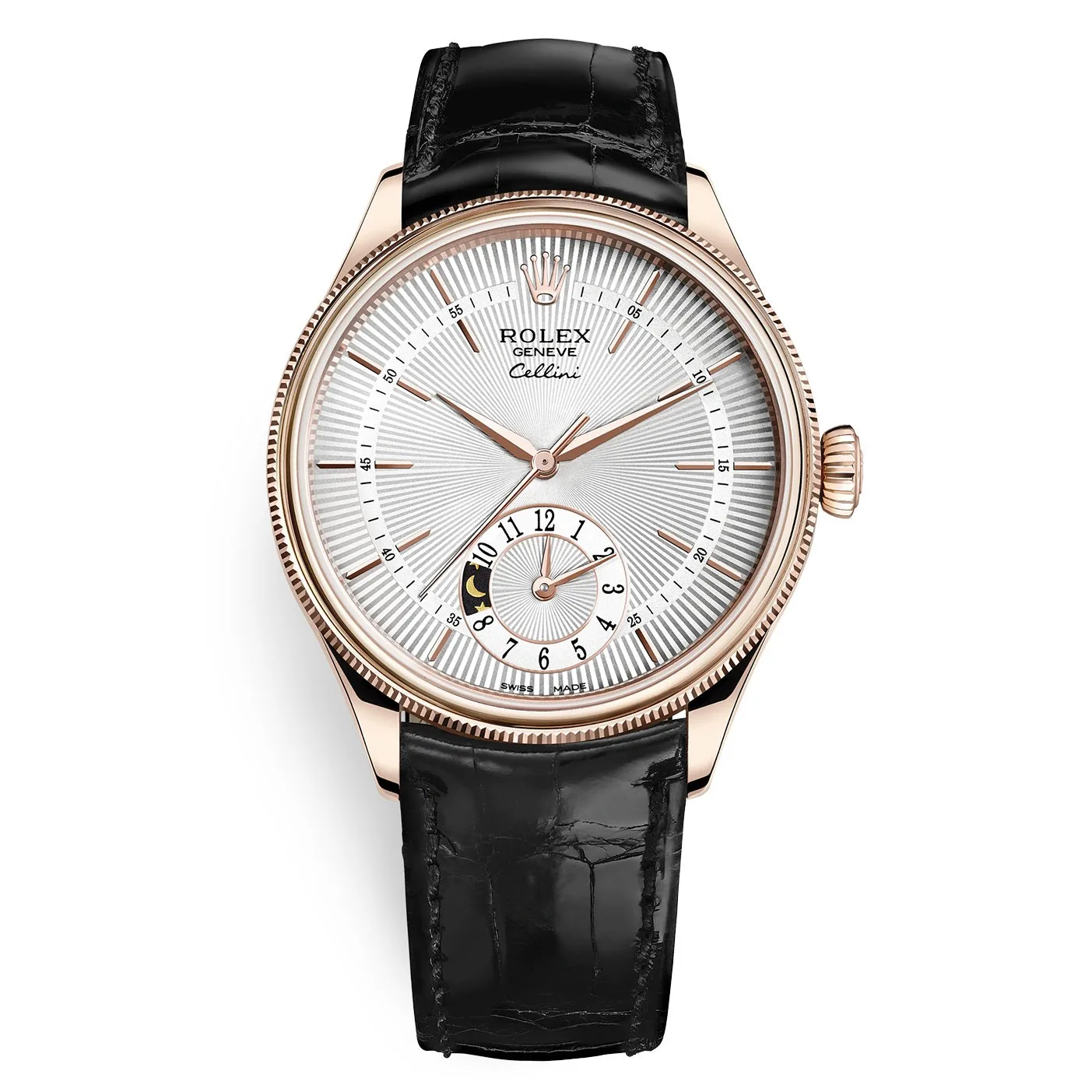 Rolex Cellini 50525 Silver Dial Leather Strap Dual Time 39mm Mens Watch 3 Rolex Cellini 50525 Silver Dial Leather Strap Dual Time 39mm Mens Watch