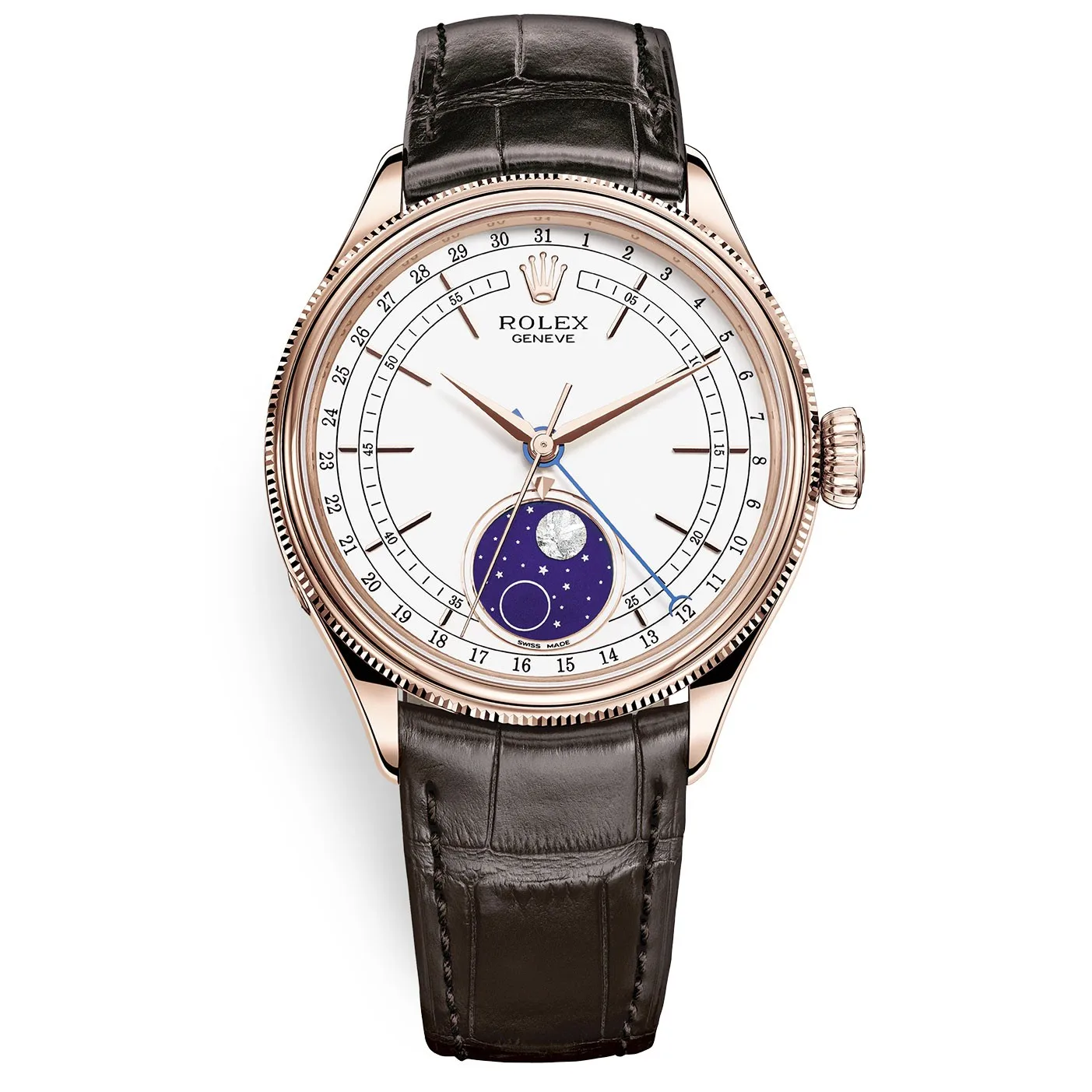 Rolex Cellini Moonphase 50535 White Dial Leather Strap 39mm Men's Watch 2 Rolex Cellini Moonphase 50535 White Dial