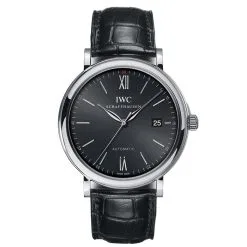 IWC Portofino Automatic Black Dial Black Leather Watch