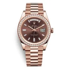 Rolex Day-Date 228345rbr Chocolate Baguette Index 40mm Everose Gold Mens Watch