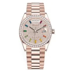 Rolex 128345RBR Day-Date 36mm Pave Rainbow Everose Gold Watch