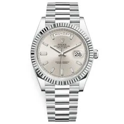 Rolex Day-Date 228236-0002 Silver Diamond Dial 40mm Platinum Men's Watch
