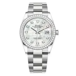 Rolex Datejust 126284rbr White MOP Diamond Oyster 36mm Steel Midsize Watch