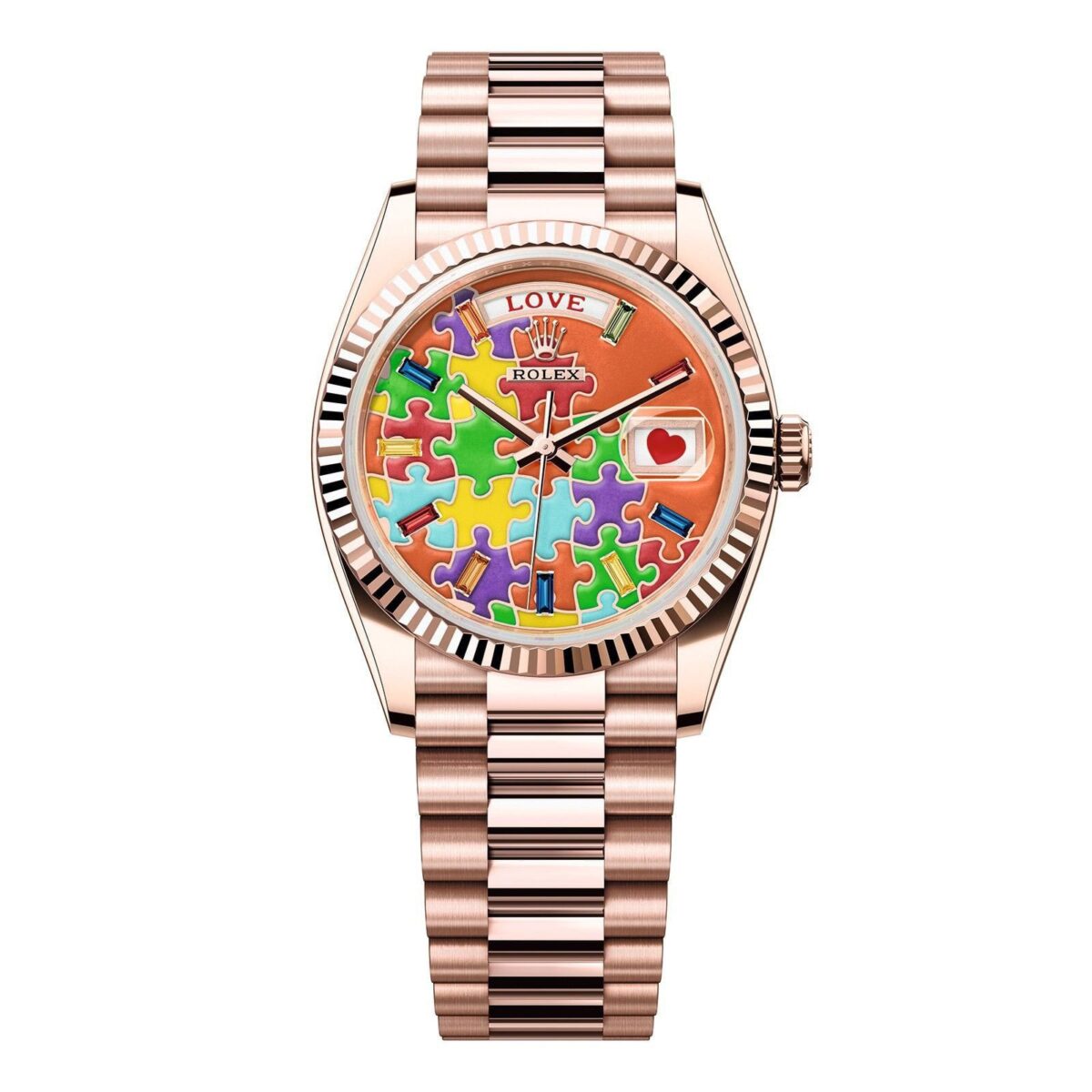 Rolex 128235-0063 Day-Date 36mm Everose Gold Fluted Bezel Emoji Puzzle ...