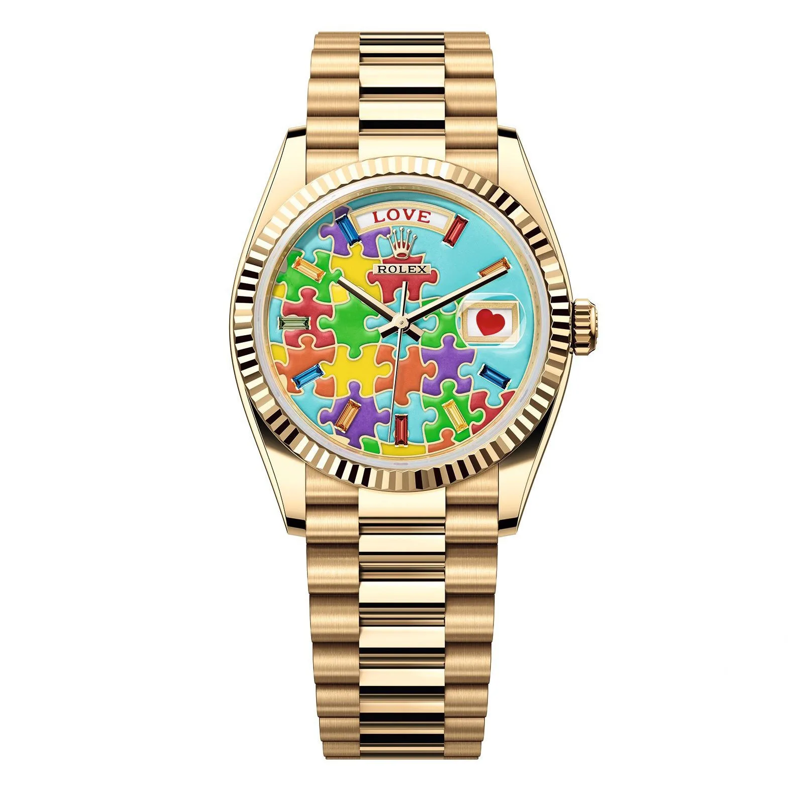 Rolex 128238-0106 Day-Date 36mm Yellow Gold Fluted Bezel Emoji Puzzle Dial Watch 3 Rolex 128238-0106 Day-Date 36mm Yellow Gold Fluted Bezel Emoji Puzzle Dial Watch