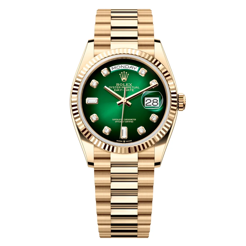 Rolex Day-Date 128238-0069 Green Ombré-Diamond Dial 36mm Yellow Gold Midsize Watch 3 Rolex Day-Date 128238-0069 Green Ombré-Diamond Dial 36mm Yellow Gold Midsize Watch