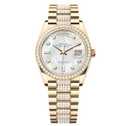 Rolex Day-Date 128348RBR-0019 MOP-Diamond Dial 36mm Yellow Gold Watch