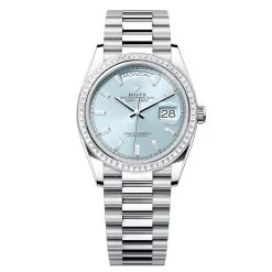 Rolex Day-Date 128396TBR-0003 Ice Blue Baguette Dial 36mm Platinum Midsize Watch