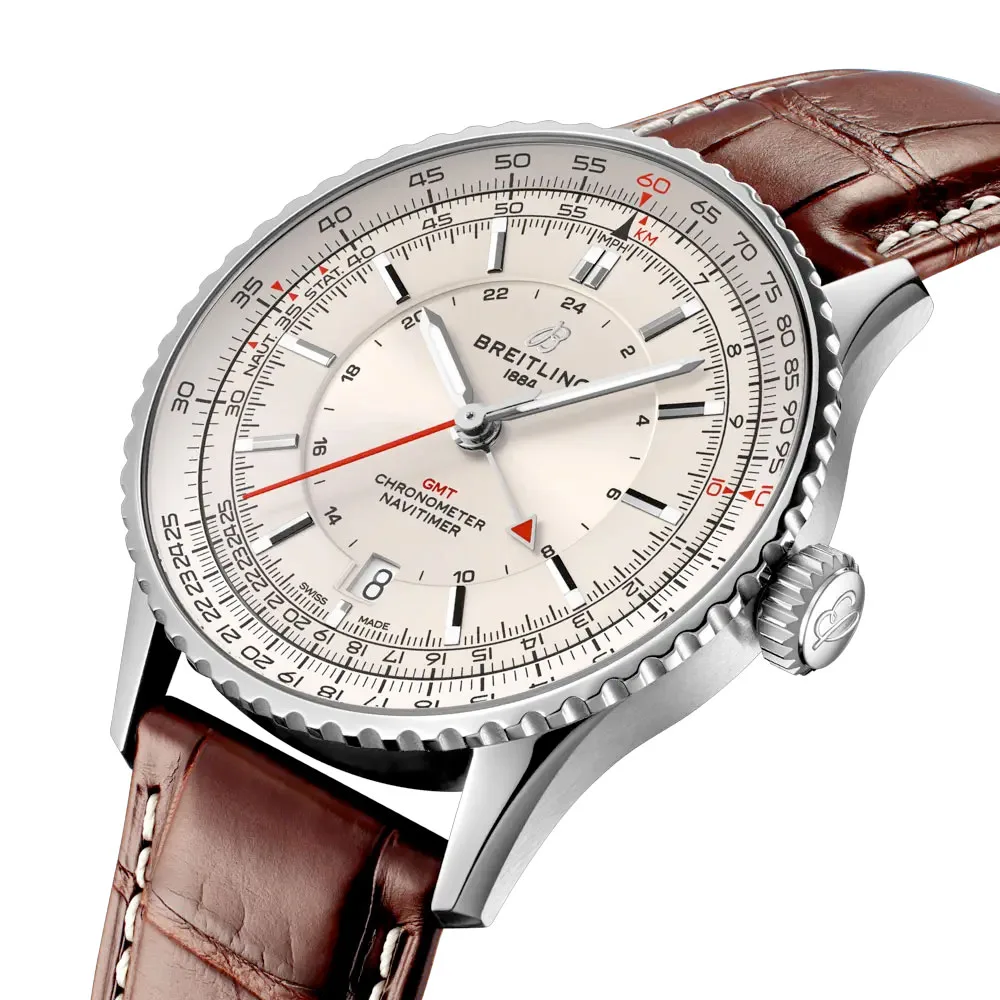 Breitling A32310211G1P1 Navitimer GMT 41 Automatic Stainless Steel Alligator Silver Dial Watch - Image 2