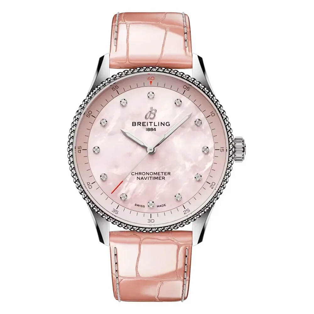 Breitling A77320D91K1P1 Navitimer Quartz 32 Stainless Steel Alligator Pink Mother-of-Pearl Dial Watch