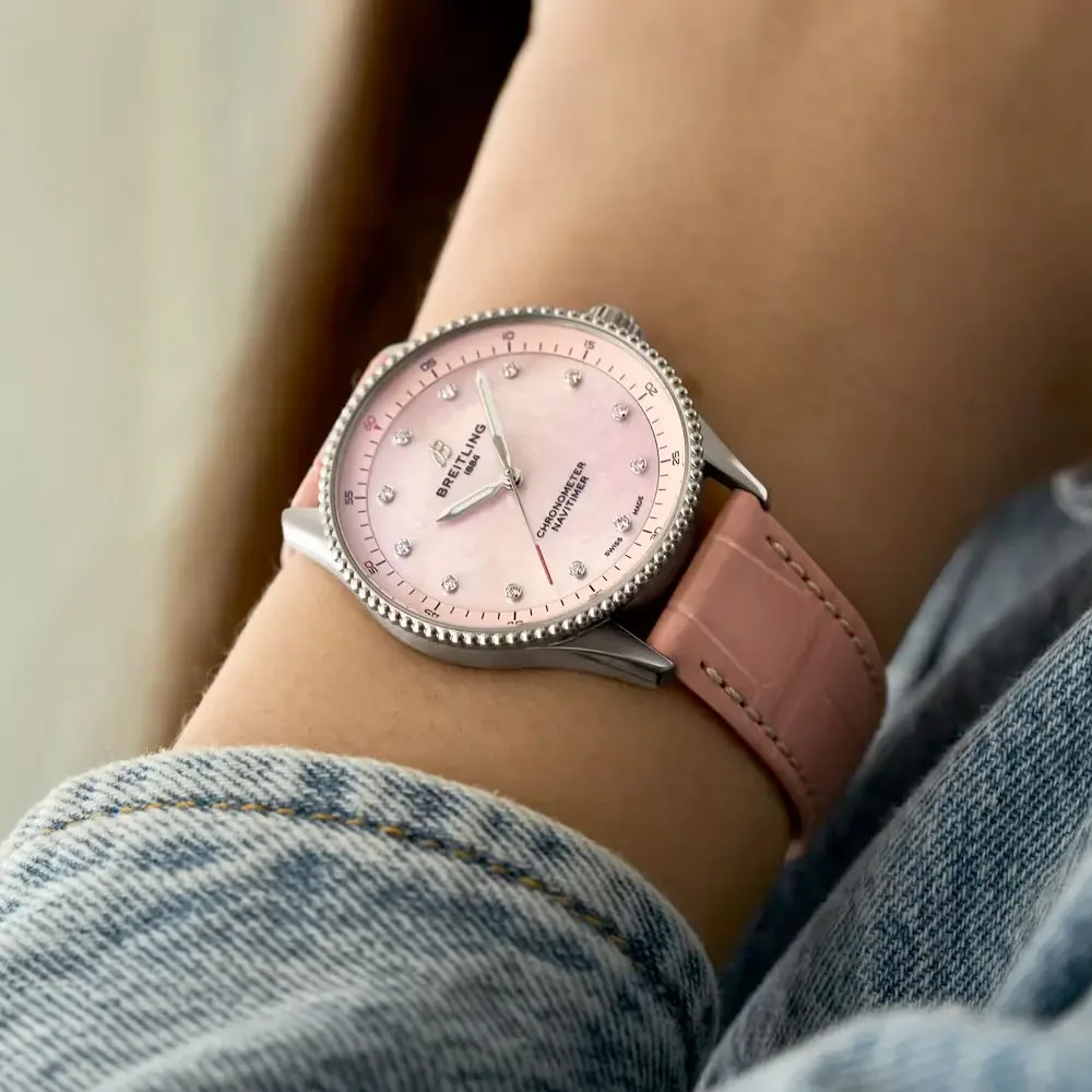 Breitling A77320D91K1P1 Navitimer Quartz 32 Stainless Steel Alligator Pink Mother-of-Pearl Dial Watch - Image 3
