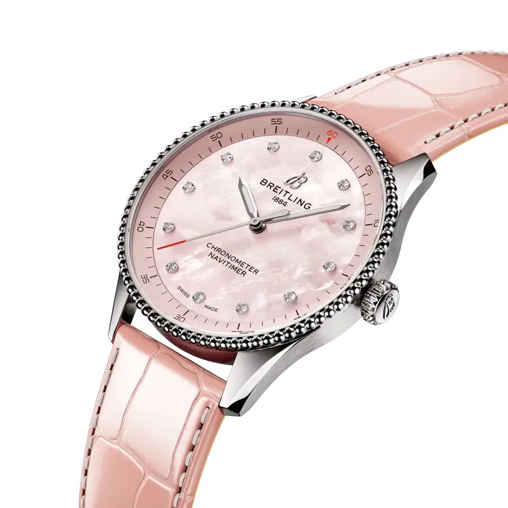 Breitling A77320D91K1P1 Navitimer Quartz 32 Stainless Steel Alligator Pink Mother-of-Pearl Dial Watch - Image 2