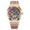 Audemars Piguet 15412Or.yg.1224Or.01-B Royal Oak Double Balance Wheel Openworked Frosted Pink Gold - Rainbow Skeleton Dial Watch