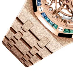 Audemars Piguet 15468OR.YG.1259OR.01-B Royal Oak Double Balance Wheel Openworked Frosted Pink Gold - Rainbow Dial Watch - Image 3