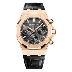 Audemars Piguet 26240OR.OO.D002CR.02 Royal Oak Selfwinding Chronograph Pink Gold Alligator Black Dial Watch