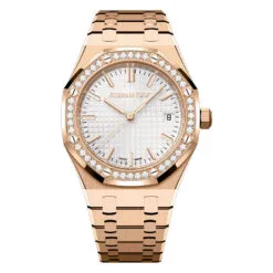 Audemars Piguet 77451OR.ZZ.1361OR.03 Royal Oak Selfwinding Pink Gold - Diamond Silver Dial Watch