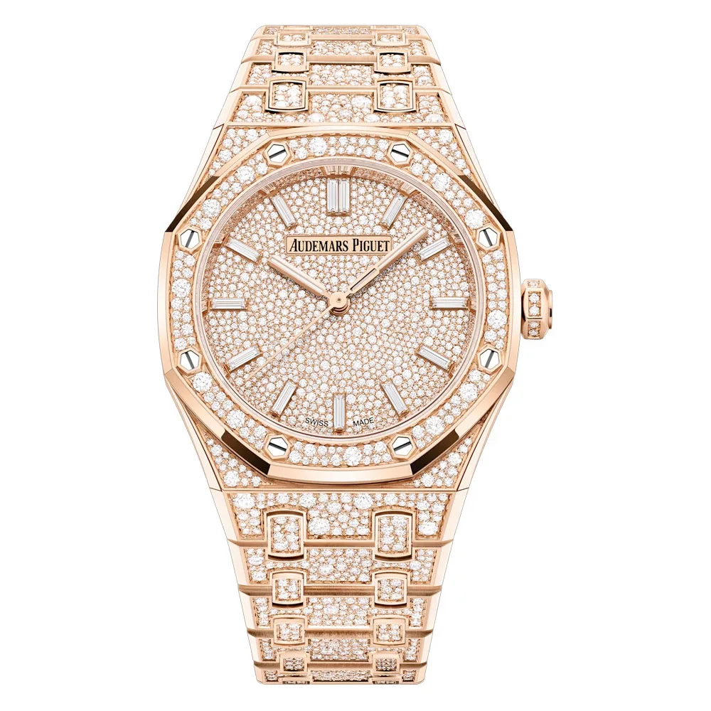 Audemars Piguet 77452OR.ZZ.1365OR.01 Royal Oak Selfwinding Pink Gold - Snow-Set Dial Watch