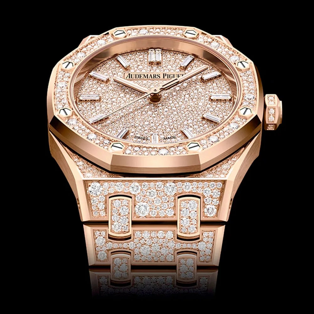 Audemars Piguet 77452OR.ZZ.1365OR.01 Royal Oak Selfwinding Pink Gold - Snow-Set Dial Watch - Image 2