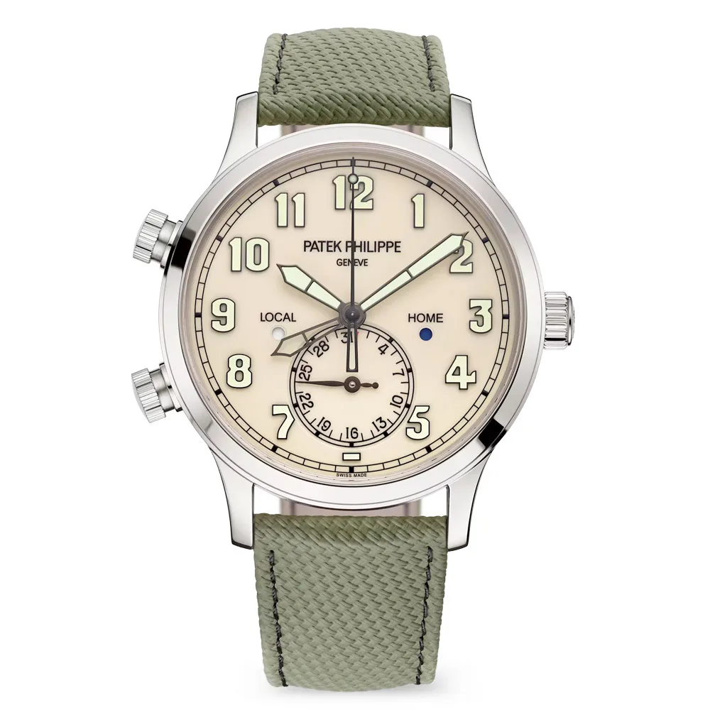 Patek Philippe 5524G-010 Calatrava Pilot Travel Time Ivory Dial White Gold Watch