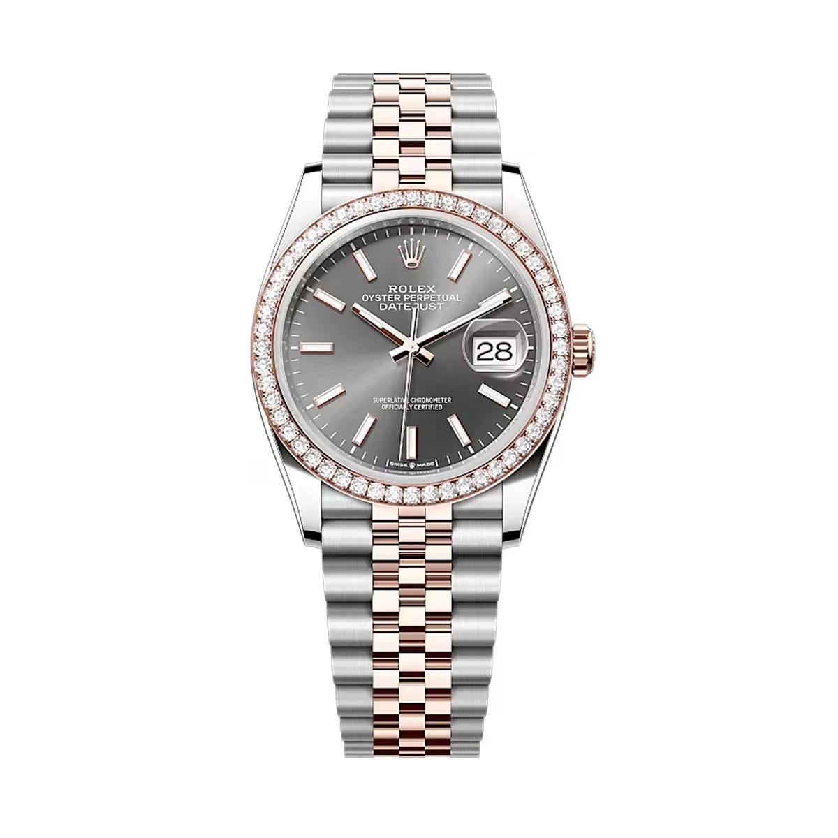 Rolex 126281rbr-0001 Datejust 36mm Stainless Steel - Everose Gold - Diamond Jubilee Slate Dial Watch