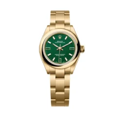 Rolex 276208-0002 Oyster Perpetual 28mm Yellow Gold Green Stone Dial Watch