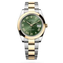 Rolex 126303-0023 Datejust 41mm Oystersteel Yellow Gold Olive Green Roman Smooth Oyster Watch