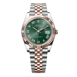 Rolex 126331-0022 Datejust 41mm Oystersteel Everose Gold Mint Green Roman Fluted Jubilee Watch