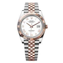 Rolex 126331-0026 Datejust 41mm Oystersteel Everose Gold Intense White Roman Fluted Jubilee Watch