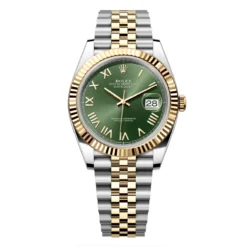Rolex 126333-0024 Datejust 41mm Oystersteel Yellow Gold Olive Green Roman Fluted Jubilee Watch