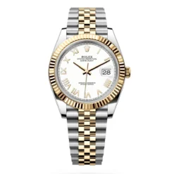 Rolex 126333-0026 Datejust 41mm Oystersteel Yellow Gold Intense White Roman Fluted Jubilee Watch