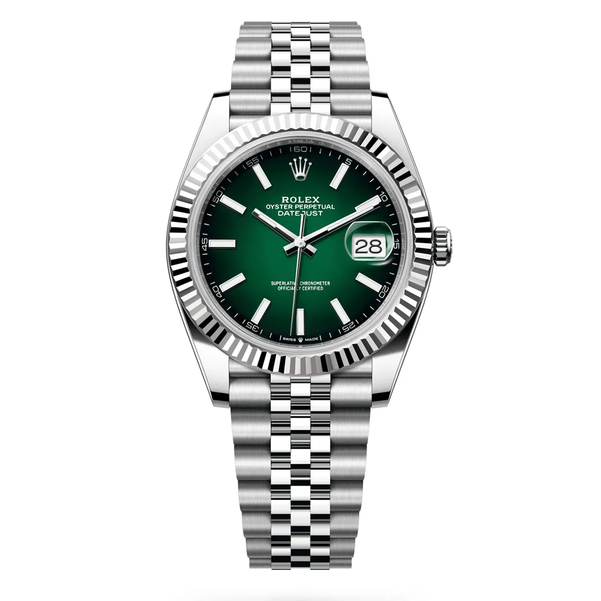 Rolex 126334-0034 Datejust 41mm Oystersteel White Gold Green Ombre Fluted Jubilee Watch 3 Rolex 126334-0034 Datejust 41mm Oystersteel White Gold Green Ombre Fluted Jubilee Watch