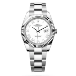 Rolex 126334-0035 Datejust 41mm Oystersteel White Gold Intense White Roman Fluted Oyster Watch