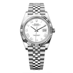 Rolex 126334-0036 Datejust 41mm Oystersteel White Gold Intense White Roman Fluted Jubilee Watch