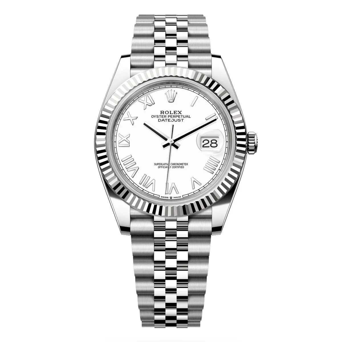 Rolex 126334-0036 Datejust 41mm Oystersteel White Gold Intense White Roman Fluted Jubilee Watch 3 Rolex 126334-0036 Datejust 41mm Oystersteel White Gold Intense White Roman Fluted Jubilee Watch