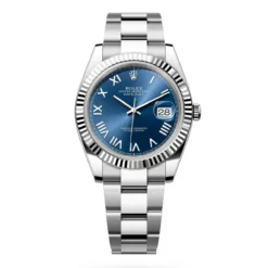 Rolex 126334-0037 Datejust 41mm Oystersteel White Gold Bright Blue Roman Fluted Oyster Watch