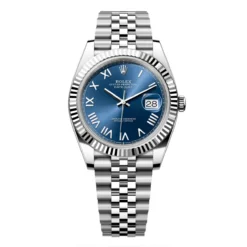 Rolex 126334-0038 Datejust 41mm Oystersteel White Gold Bright Blue Roman Fluted Jubilee Watch
