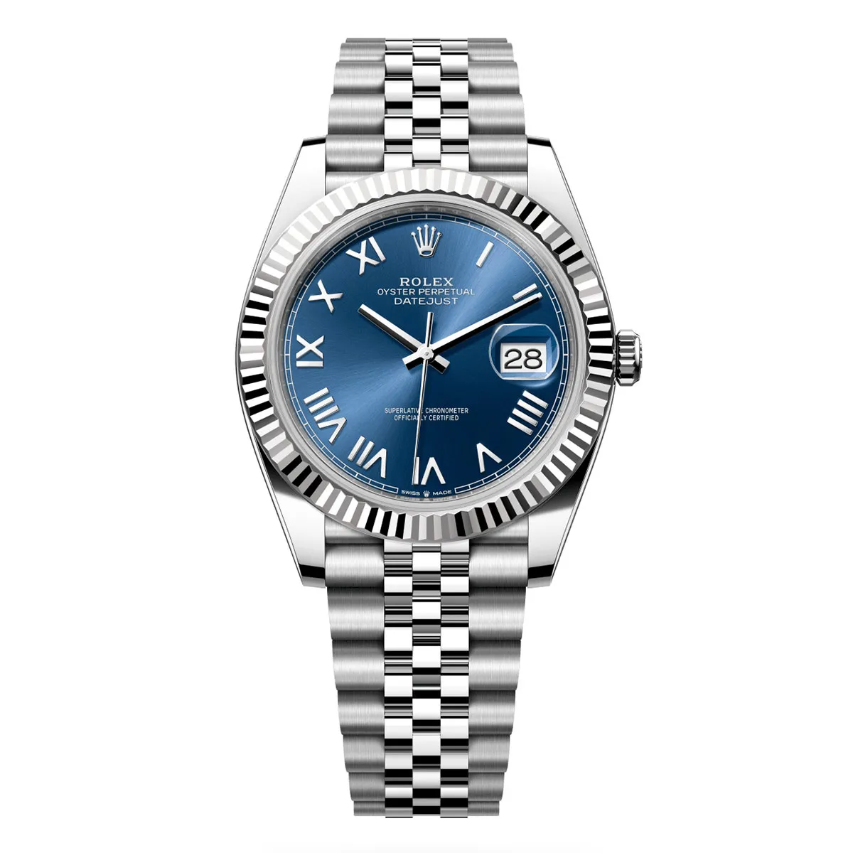 Rolex 126334-0038 Datejust 41mm Oystersteel White Gold Bright Blue Roman Fluted Jubilee Watch 3 Rolex 126334-0038 Datejust 41mm Oystersteel White Gold Bright Blue Roman Fluted Jubilee Watch