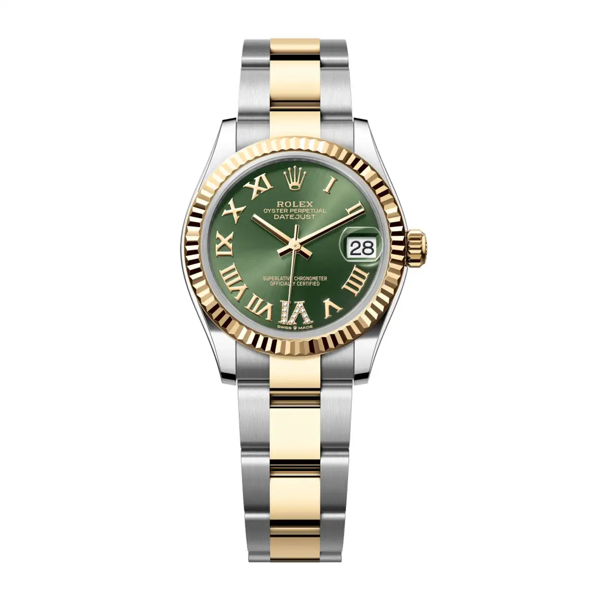 Rolex 278273-0015 Datejust 31mm Oystersteel Yellow Gold Olive Green Diamond Dial Fluted Oyster Watch 3 Rolex 278273-0015 Datejust 31mm Oystersteel Yellow Gold Olive Green Diamond Dial Fluted Oyster Watch