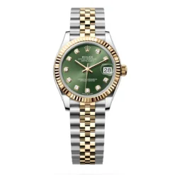 Rolex 278273-0030 Datejust 31mm Oystersteel Yellow Gold Olive Green Diamond Dial Fluted Jubilee Watch