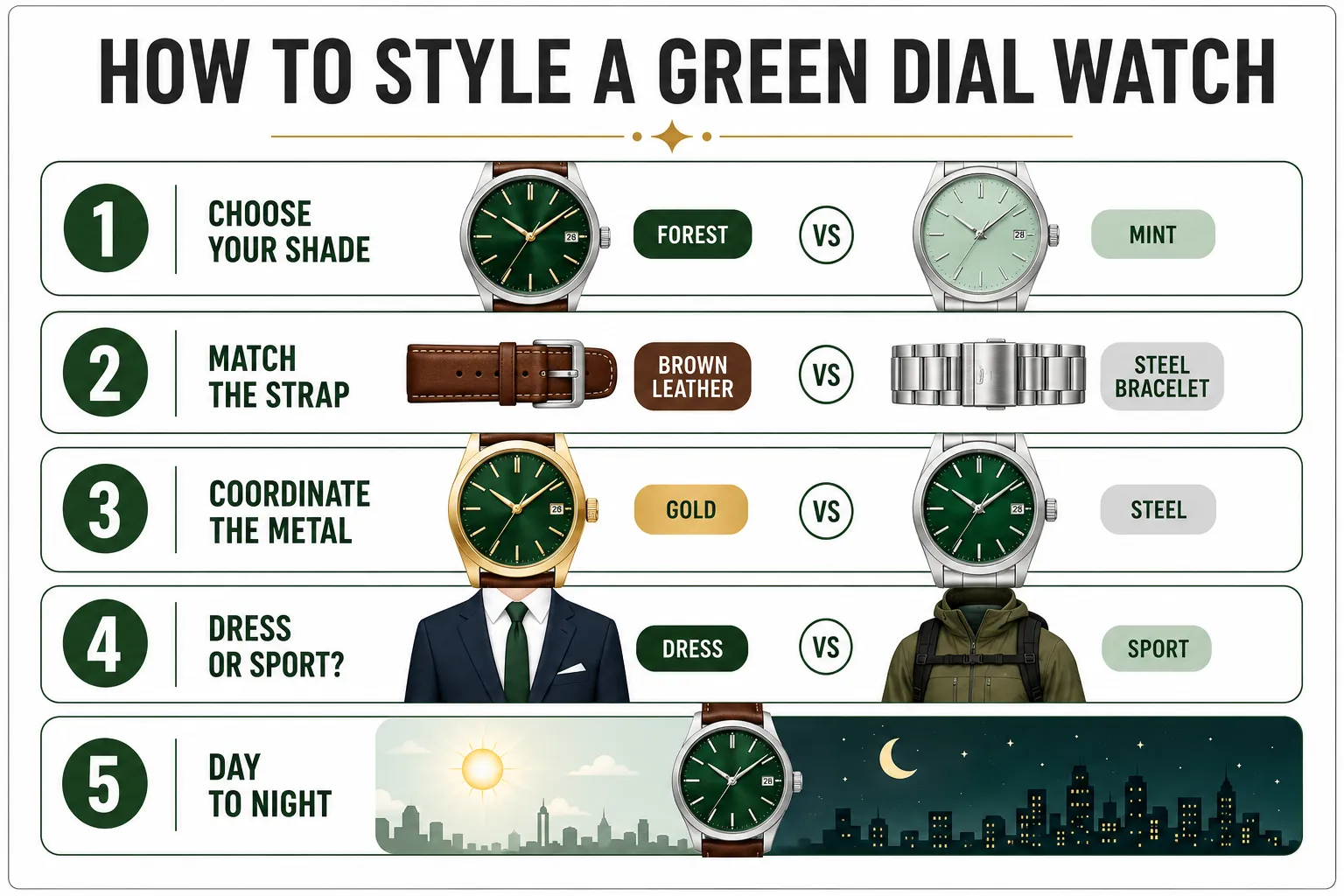 How to Style a Green Dial Watch
