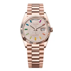 Rolex 128235-0039 Day-Date 36mm Everose Gold Diamond-Paved President Watch