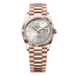 Rolex 128235-0087 Day-Date 36mm Everose Gold Silver Diamond Dial President Watch